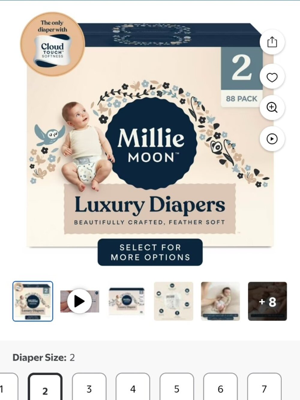 Millie Moon Luxury Diapers, Size 2 diapers- 88 Pack